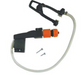 Pump kit with hose, nozzle, and screws on a white background