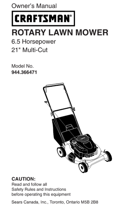 944.366471 Manual for Craftsman 6.5 HP 21" Lawn Mower | DRMower.ca