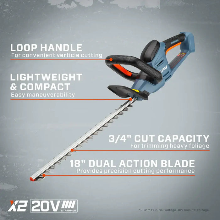 S2K3B2-01 Senix 20 Volt Max 3-Tool Cordless Combo Kit, 10-Inch String Trimmer, Blower & 18-Inch Hedge Trimmer